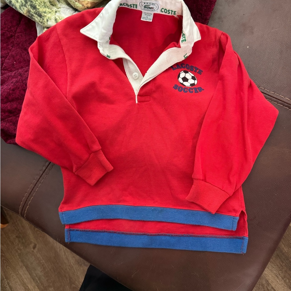 Vintage Lacoste Youth Boys Long Sleeve Shirt Size Large Red/Blue Lacoste Soccer